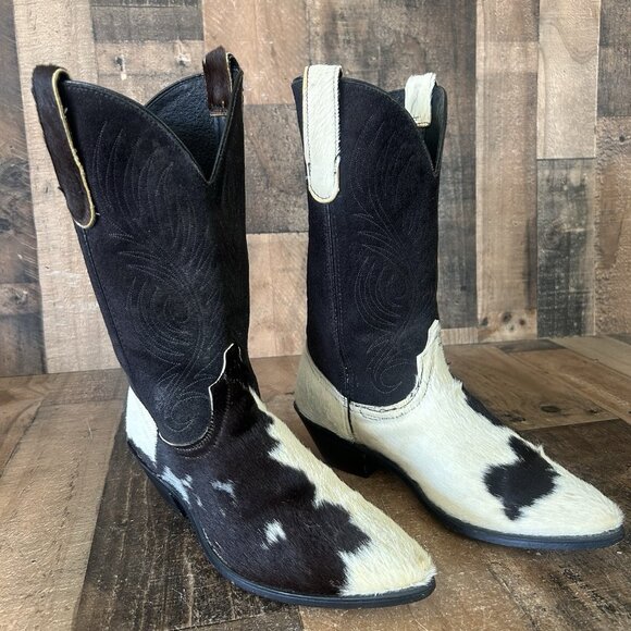 Code West By Dan Post Vintage Hair On Hide Cowboy Boots Mens 8.5 M - Picture 1 of 12